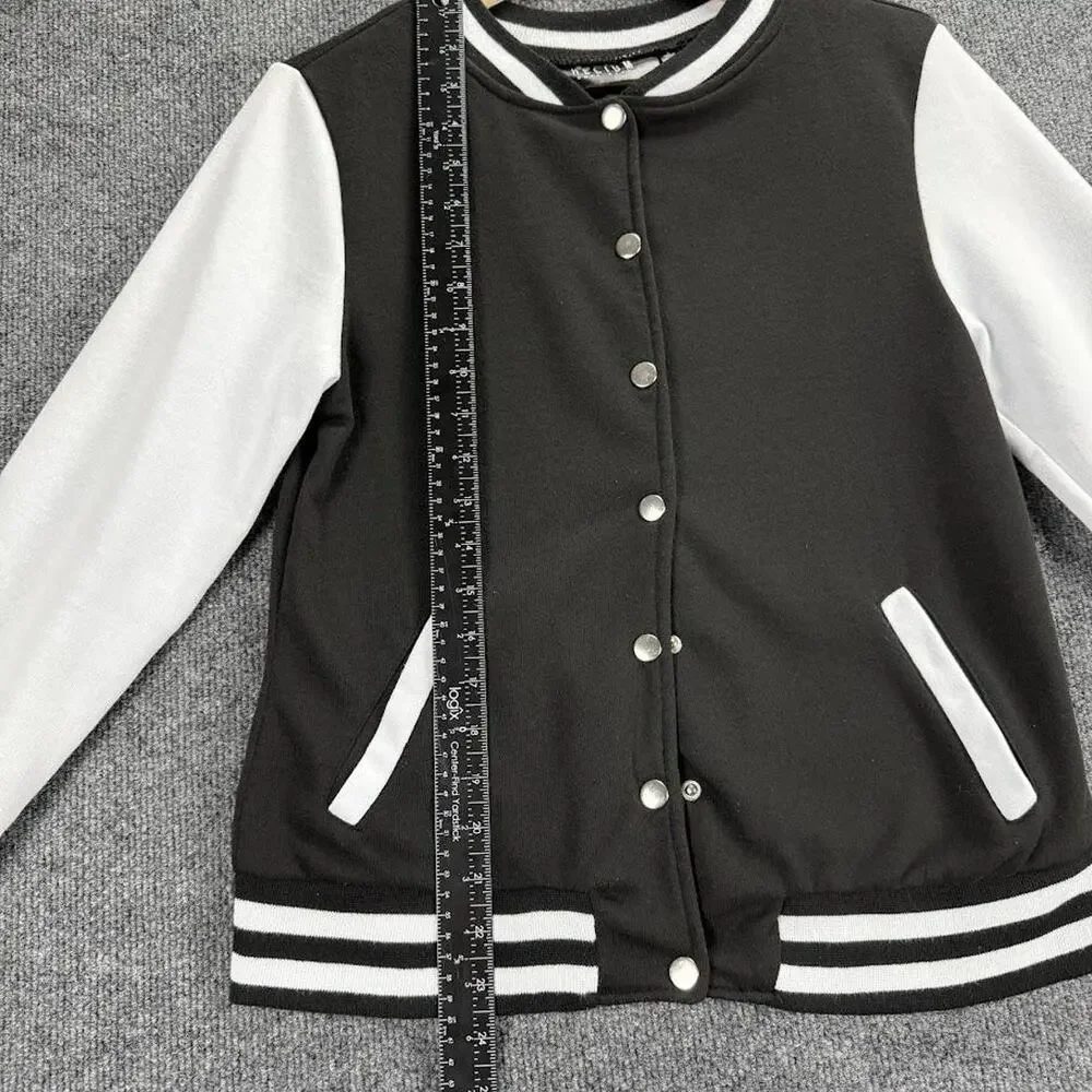 Helium Moto Wear Jacket Kids Youth Large Black Varsity Bomber Snap Button Fleece